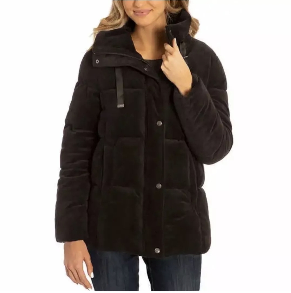 Isaac Mizrahi Ladies Velvet Puffer Jacket Black Small
